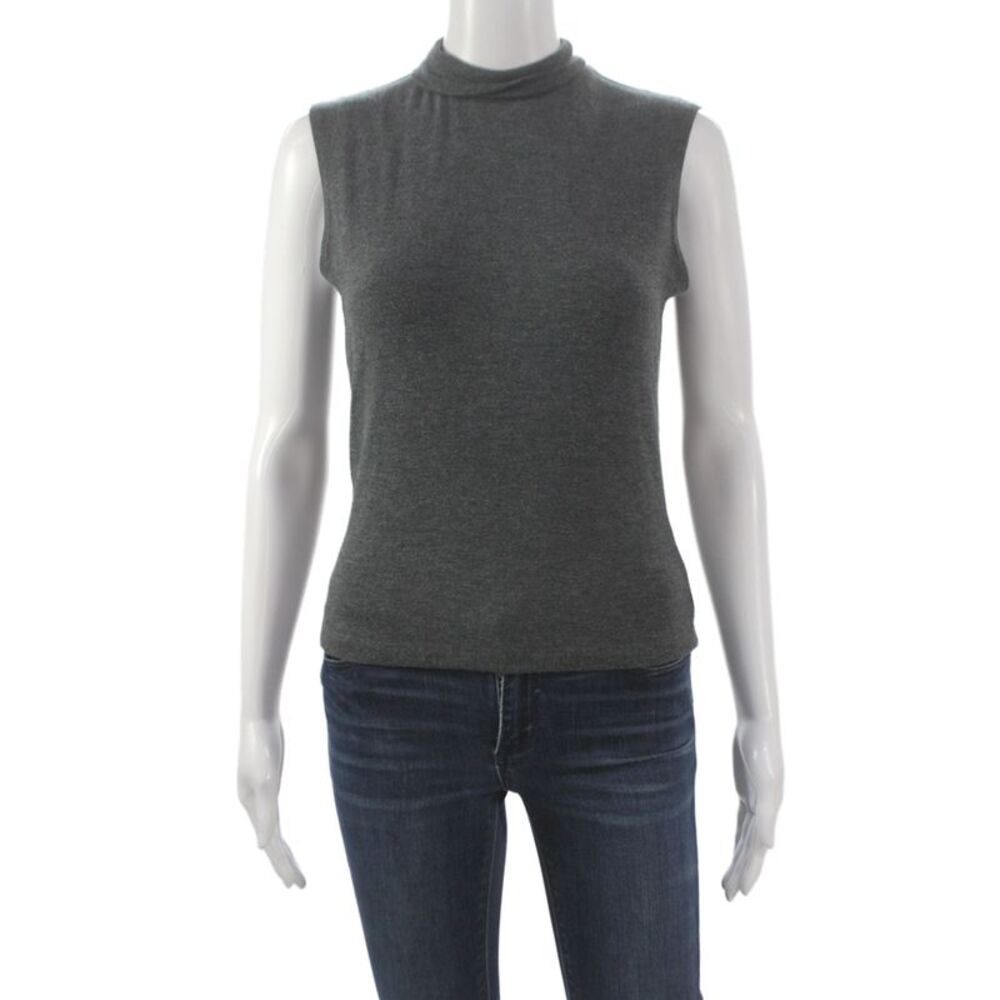 Leset Women Basic Jersey Mock Neck Sleeveless Top Dark Gray Size M
